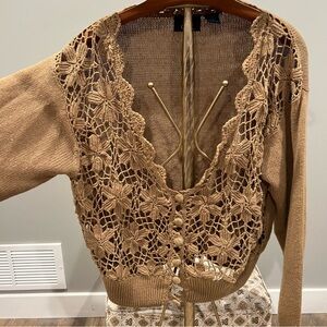 Beautiful Vintage OBR Crochet Sweater - Tan - women’s size L